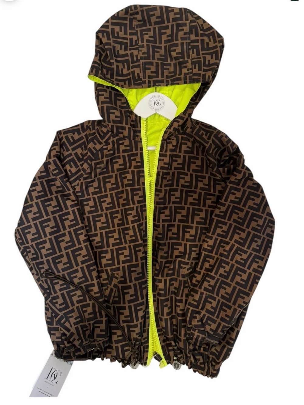 Fendi Neon Yellow and Brown Hooded Jacket